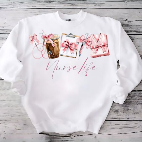 Nurse Life White Crewneck Sweatshirt - Picture 1 of 2